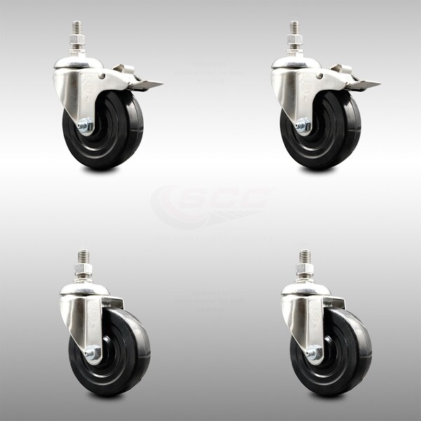 Service Caster 4 Inch 316SS Soft Rubber Swivel 10mm Threaded Stem Caster Lock Brake, 2PK SCC-SS316TSTTL20S414-SRS-M1015-2-S2 - main